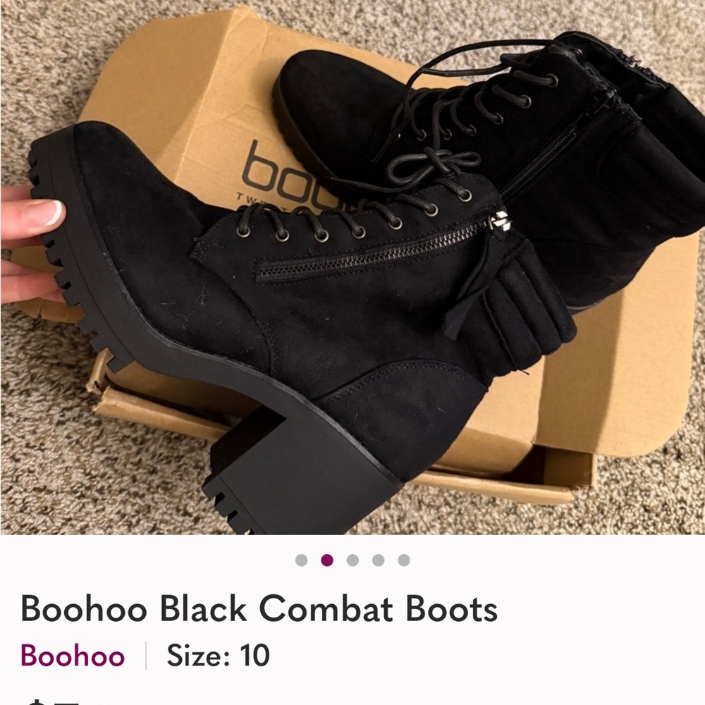 Boohoo Women's Lace Up Chunky Combat Boots - Black 8.5 - Picture 5 of 13